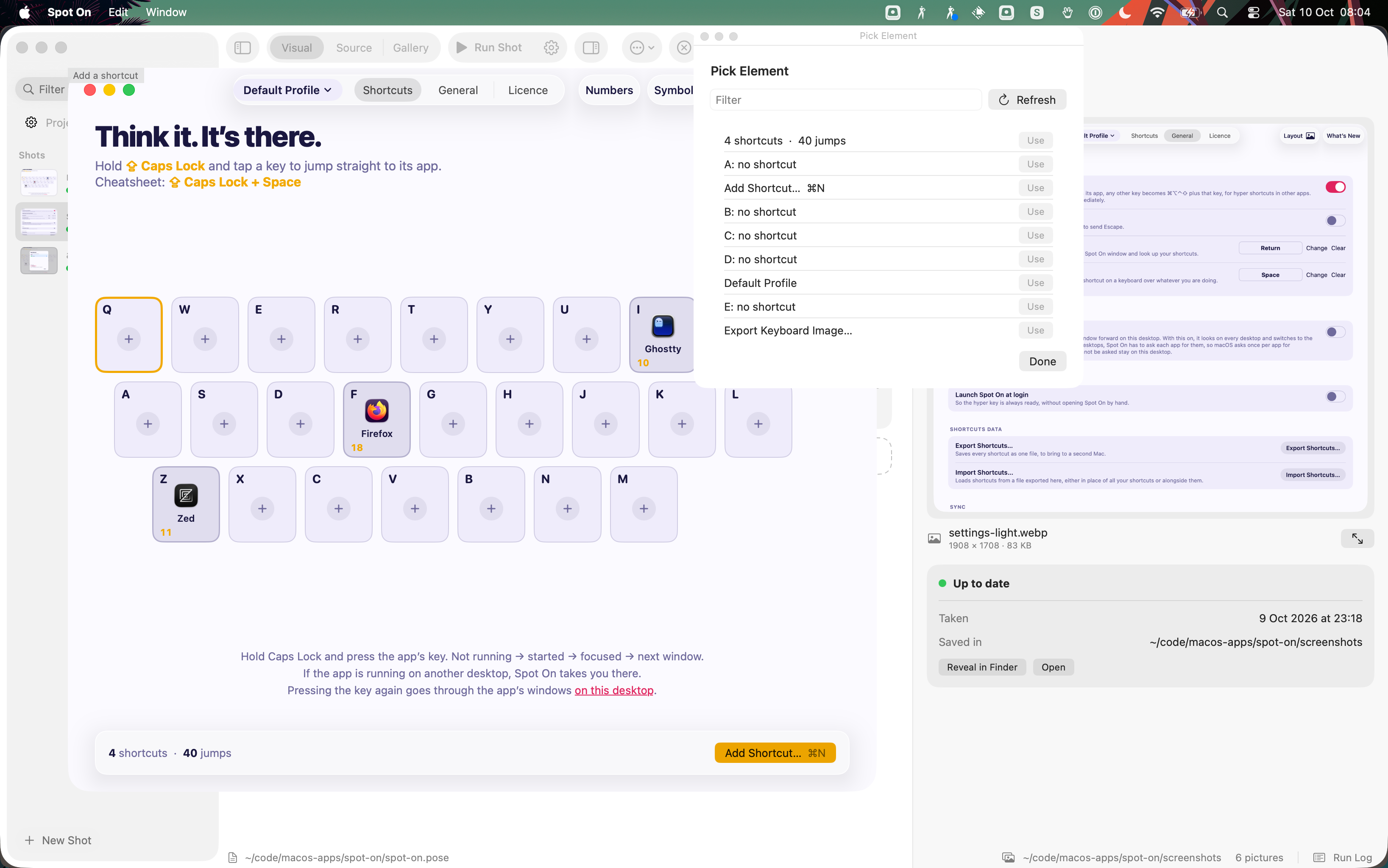 Pick Label over the whole screen: Spot On open in front of Pose, and a panel listing the labels found in Spot On's window, each with a Use button.